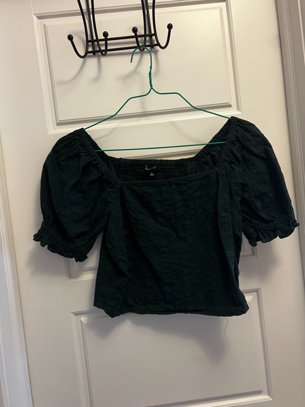 Madewell Dark Green Square-Neck Puff Sleeve Crop Top